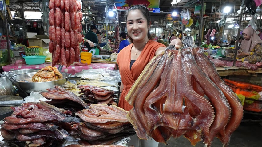 Market show, Buy dried fish to make dried fish soup / Dried fish soup cooking