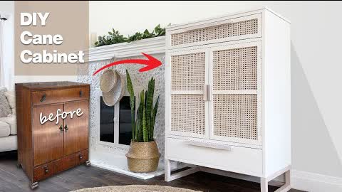 Modernizing an Old Cabinet with Cane Webbing