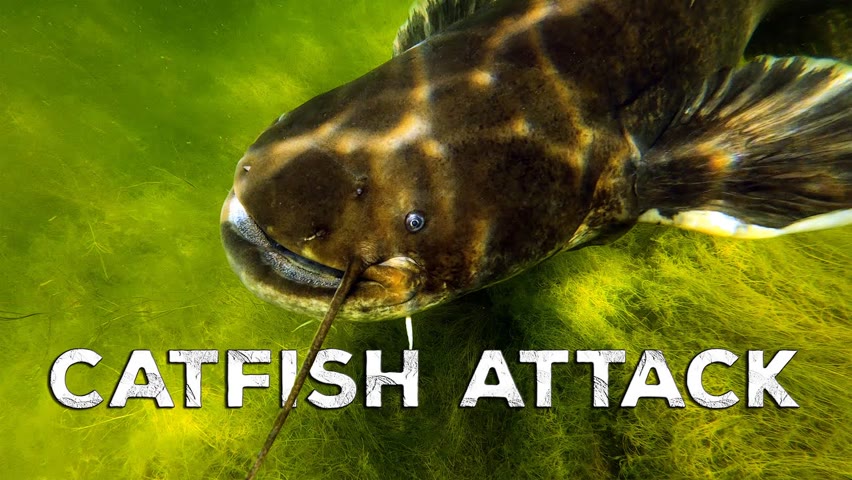Attacked by an aggressive big catfish filmed in 4K (2022)