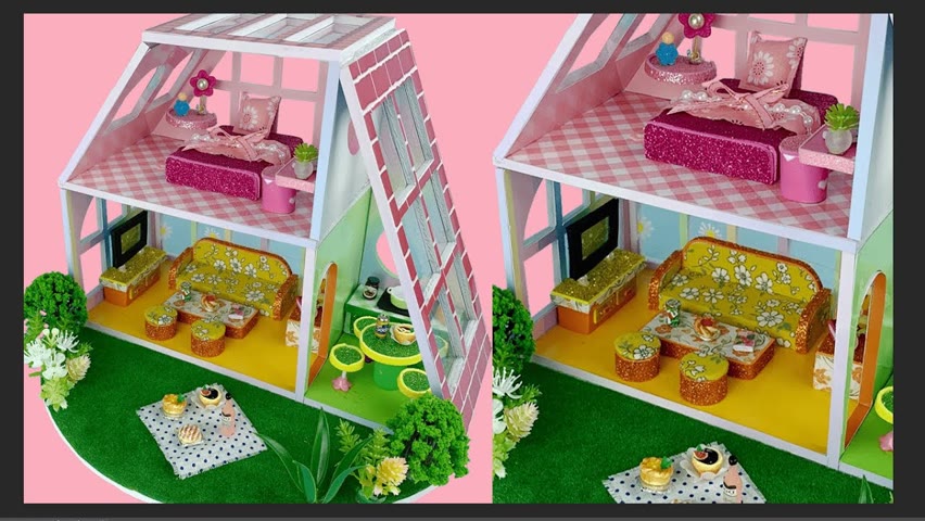 DIY Miniature 2-Floor Color House Having 3 Rooms In 3 Colors: Yellow, Green & Pink | Cocokid Corner