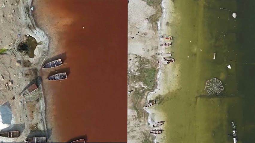 Как Розовое озеро Сенегала стало зелёным