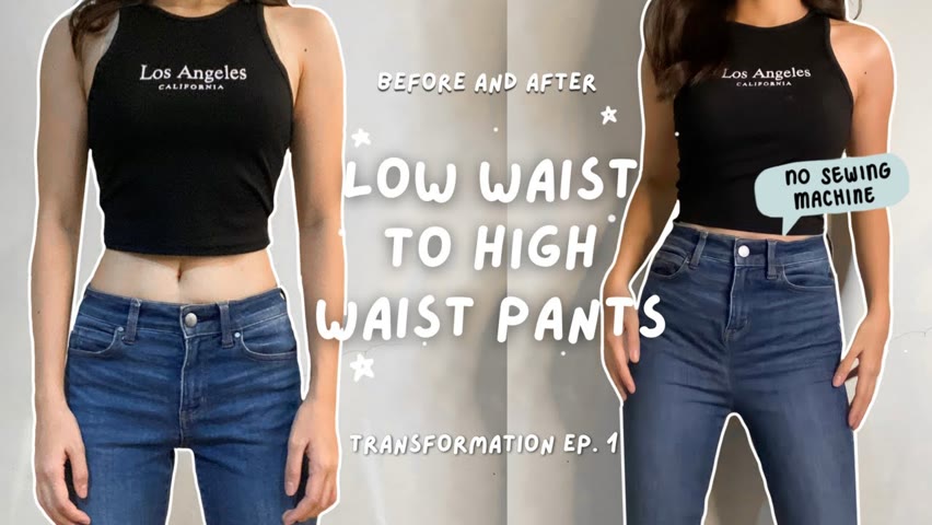 EASIEST WAY TO TRANSFORM LOW WAIST JEANS TO HIGH WAIST JEANS | NO SEWING MACHINE | Villamor Twins