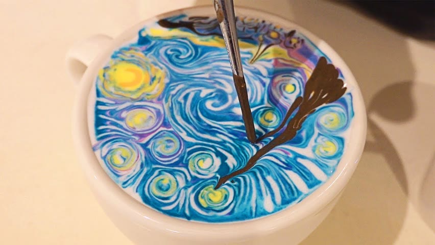 라떼아트 Amazing Latte Art Skills, Coffee Cream Art (Gogh : The Starry Night)