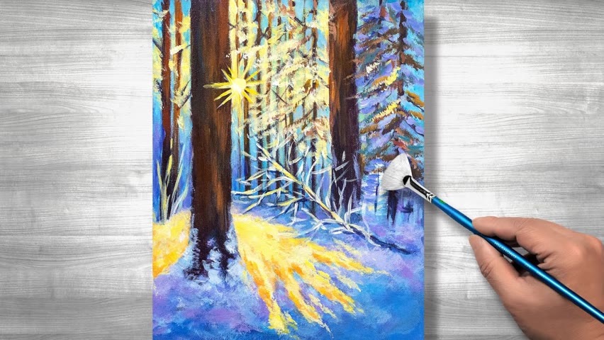 Easy acrylic painting snow | forest after snow | daily Art #159