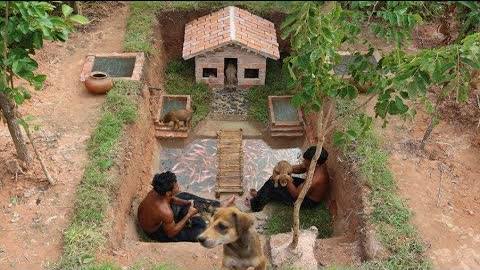 Build The Most Beautiful Underground Brick Dog House With Underground Fish Pond