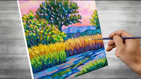 Impressionist painting | sunset scenery | oil painting | time lapses | #346