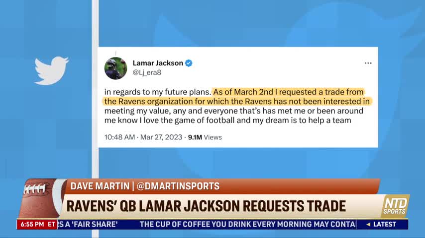 Ravens' QB Lamar Jackson Says He's Requested a Trade