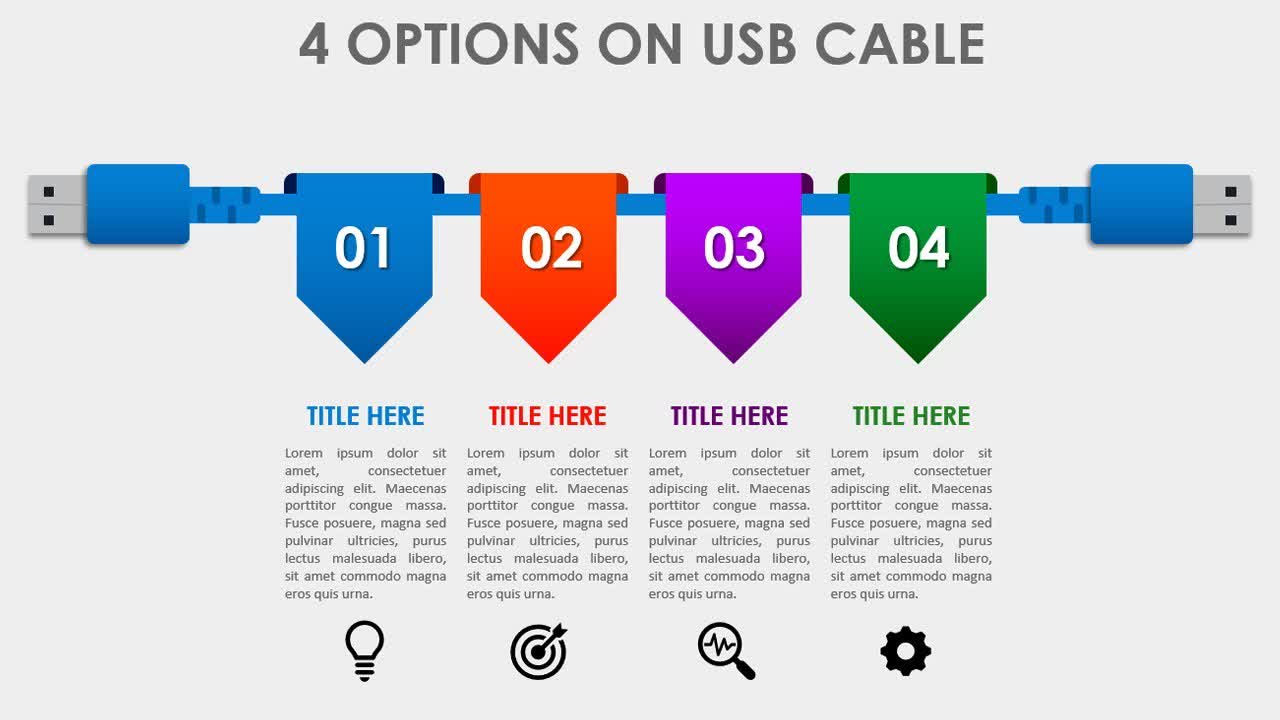 4 Options with USB Cable Infographic Slide in PowerPoint