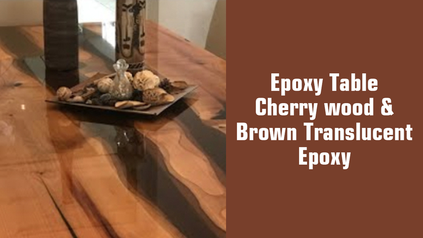 Epoxy Table - Cherry wood & Brown Translucent Epoxy