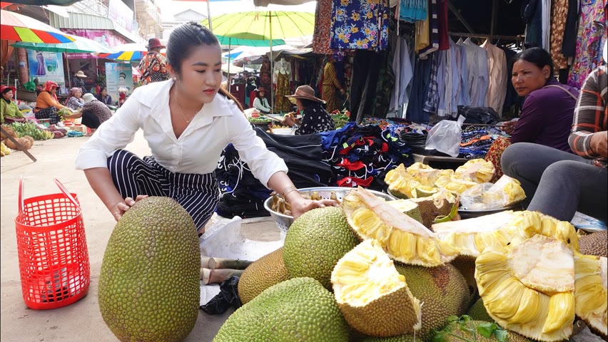 Market show : My village market in the morning is so fresh / Buy jackfruit for my recipe