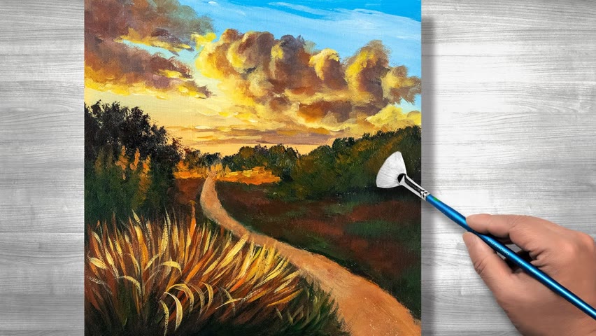 Morning sunrise Painting | Acrylic painting for beginners | step by step | Daily art #206