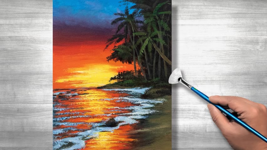 Sunset beach painting | Acrylic painting tutorial | step by step #80