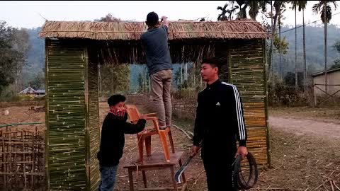 Making Bamboo Gate at my village with village youth😀👍