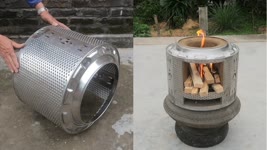 Build a Wood Stove With Washing Machine Drum And Old Tires For You at Home