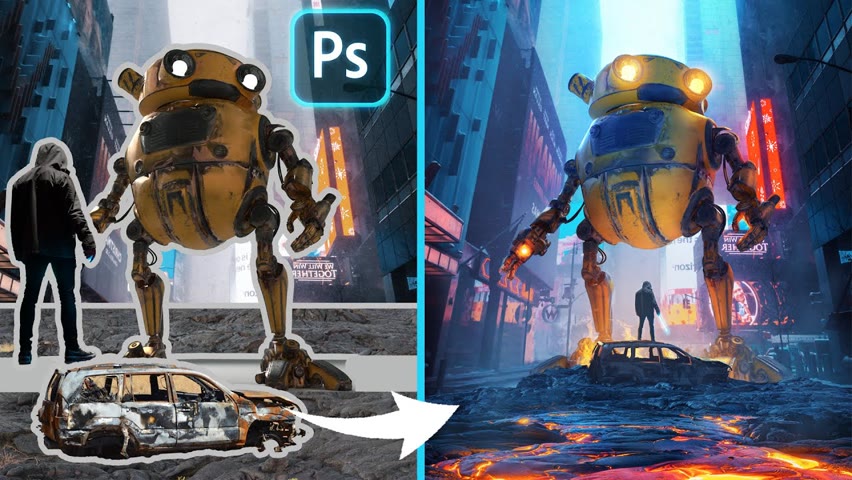 Big Robot Photo Manipulation | Photoshop Tutorial + PSD File