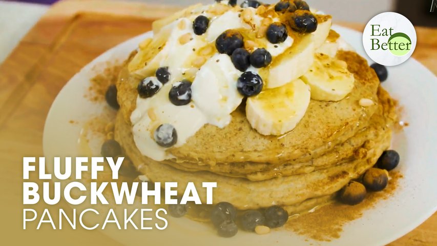 Fluffy Buckwheat Pancakes With Greek Yoghurt and Berries