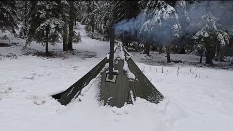 10 Days SOLO WINTER CAMP / -20C Snow Storm With Tent Camp / Heavy snow