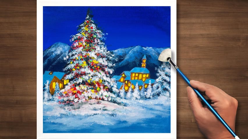 Easy acrylic painting for beginners | Christmas tree | daily Art #152