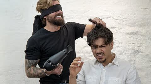 Hairstyling with blindfold. HUGE MISTAKE 🤯