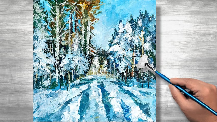 Easy acrylic painting winter | winter snow landscape | daily Art #188