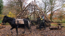 Bushcraft Roundhouse Overnight | wood HAULING, Venison stew & SH*t HAPPENS at Dawn