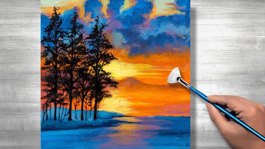 Sunset painting | Acrylic painting | step by step | Daily art #238