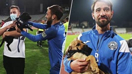Румынские футболисты помогают бездомным щенкам