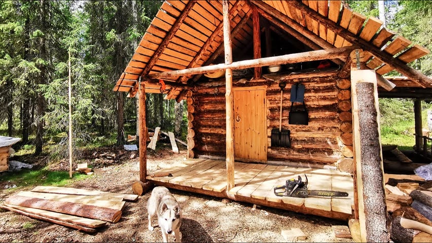 Off Grid Cabin.  Life in the taiga with mosquitoes. Shower day at the cabin in the Log Sauna