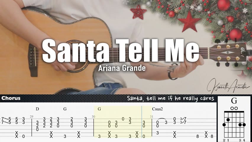 (FREE TAB) Santa Tell Me - Ariana Grande | Fingerstyle Guitar | TAB + Chords + Lyrics