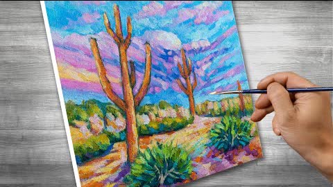 Impressionist painting | Cactus | oil painting | time lapses | #342