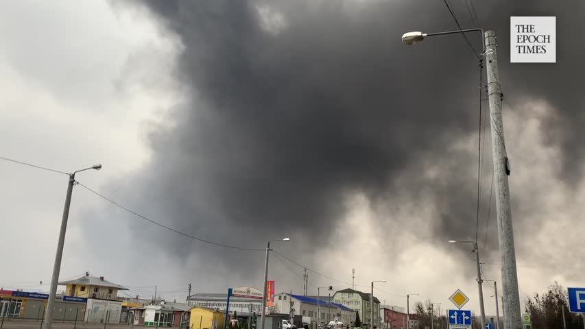Huge black smoke seen after air strike in Lviv