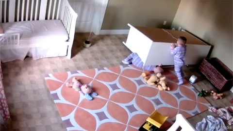 Boy Rescues Twin Brother from Fallen Drawer