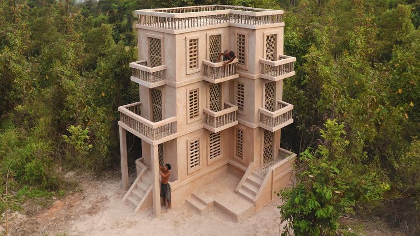 Building Creative Great Modern Four Story Mud Villa House  Design In The Forest-