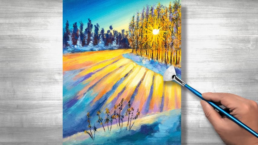 Easy acrylic painting snow | sunset snow | daily Art #160