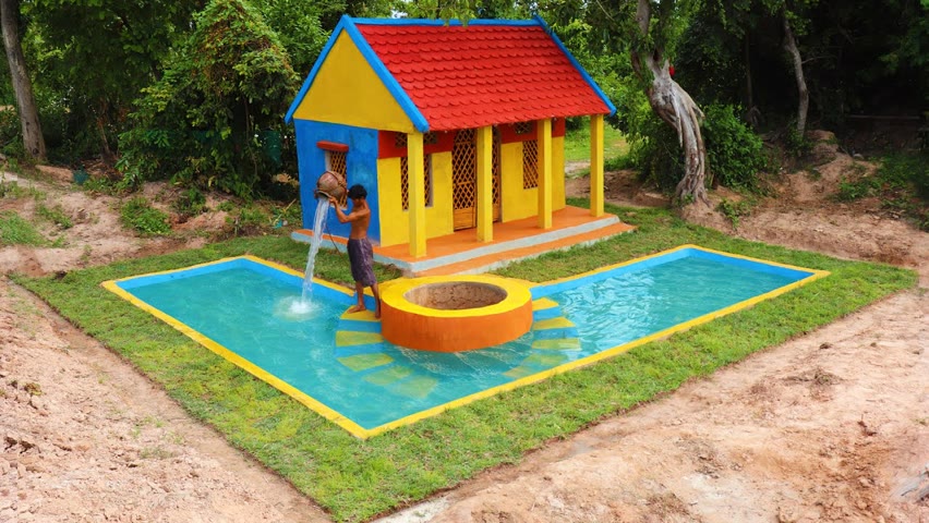 Building Creative Colors Mud House Design, Underground Swimming Pool & Groundwater Well