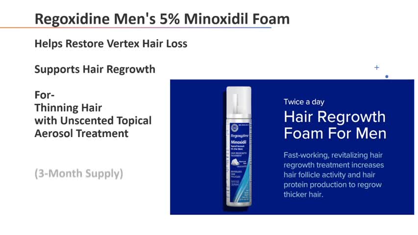 Regoxidine Men's 5% Minoxidil Foam,Helps Restore Vertex Hair Loss