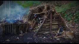 Wild Camping, Bushcraft Shelter, Wilderness Living, Building Fire Reflector with Stone and Wood