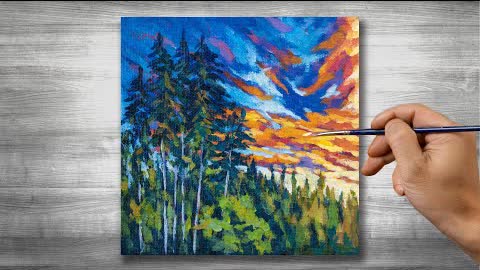 Sunset landscape painting | Acrylic painting time lapse |#284