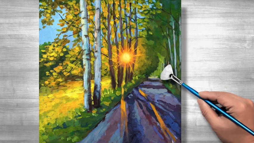 Acrylic painting landscapes | White birch | tutorial | easy| art # 186