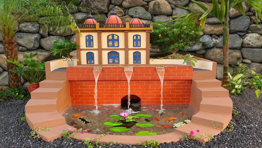 An incredible idea! DIY the palace waterfall aquarium from cement
