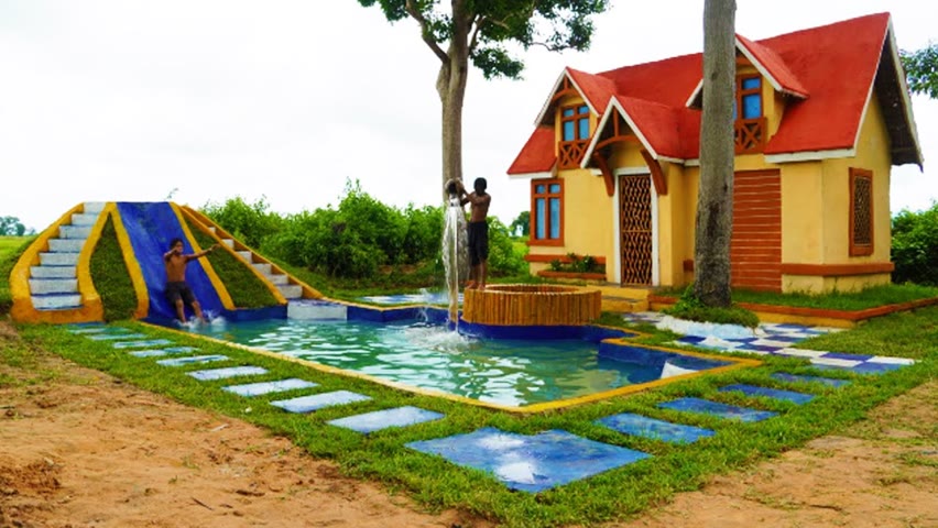 [ Full Video ] Building The Most Creative Modern Mud villa House, Water Well & Swimming Pool Slide