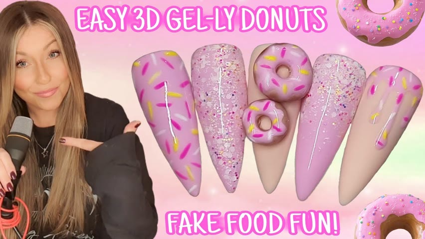 🍩 3D Gel donut nail art | Pink summer nails design | Doughnut Glitter Polish | Cute Pretty Drip