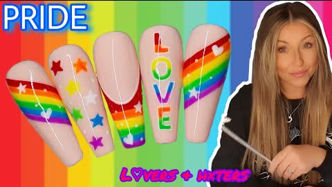 🏳️‍🌈 Rainbow Pride nail art design | LGBTQIA+ | LGBTQ | Flag | Trans | Star heart nails | Easy