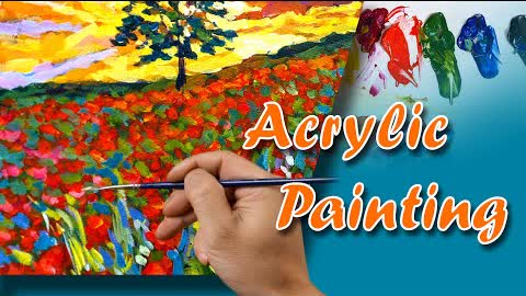 Sunset flower field painting | Acrylic painting time lapse |#278