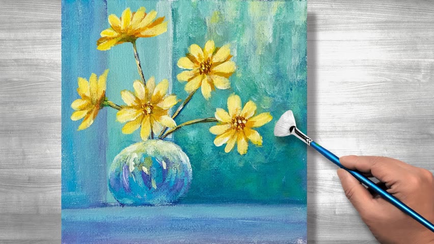 Flowers painting | Acrylic painting for beginners | step by step | Daily art #208