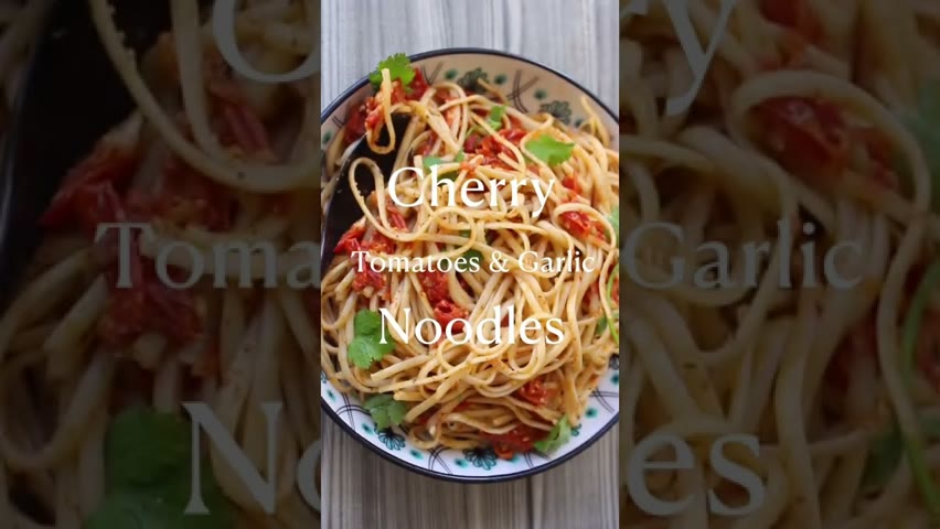 Cherry Tomatoes Garlic Noodles Vegan Recipe Shorts #shorts #youtubeshorts