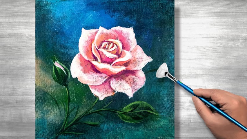 Acrylic painting tutorial flowers | Blooming rose | daily art #187
