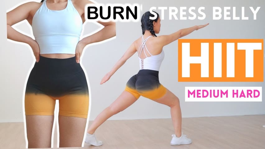 Quick burn STRESS BELLY! STANDING HIIT FAT LOSS + ABS medium hard level, no equipment