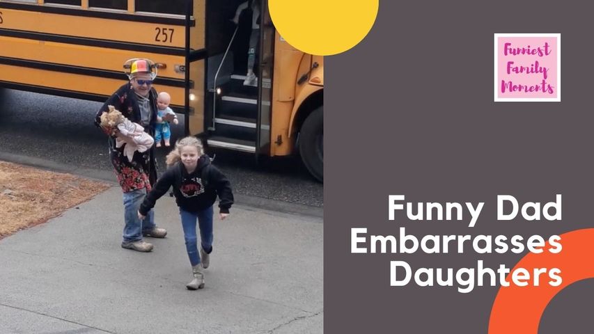 Dad Embarrasses Daughters Getting off School Bus