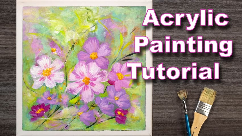 Acrylic painting tutorial flowers | Daily art #148 | Pink flowers